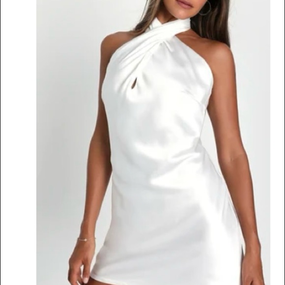 Lulus White Silk Cross Halter Mini